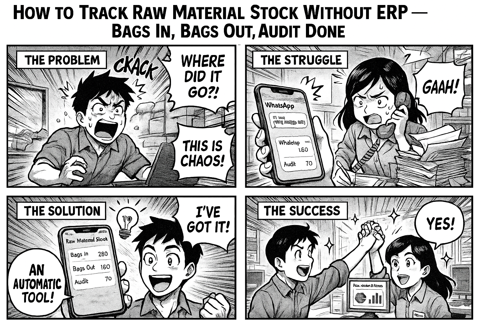 How to Track Raw Material Stock Without ERP — Bags In, Bags Out, Audit Done